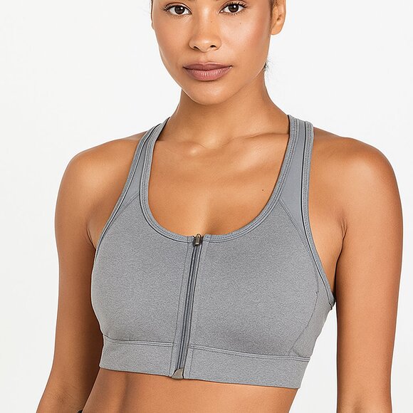 NWT FILA SPORT LIght Grey Heather Zip Front Medium-Impact Sports Bra XXL - Picture 1 of 7